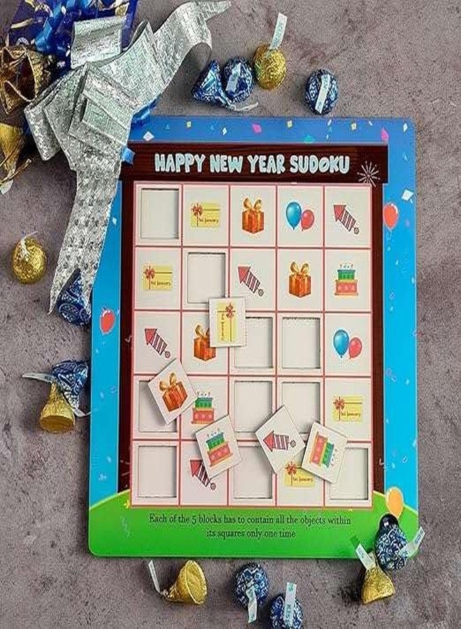 iLearnNGrow Happy New Year Sudoku Puzzle for Kids | Wooden Logic Game for 3-6 Years | MDF Educational Brain Puzzle with Festive Theme | Unisex Montessori Toy | 10 x 10 x 1 Inch | Made in India - Image 1